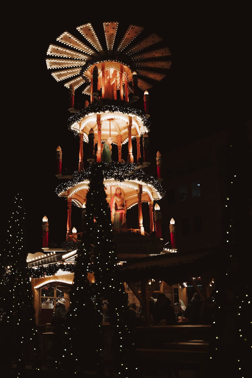 Ambiance feerique du marche de Noel nocturne